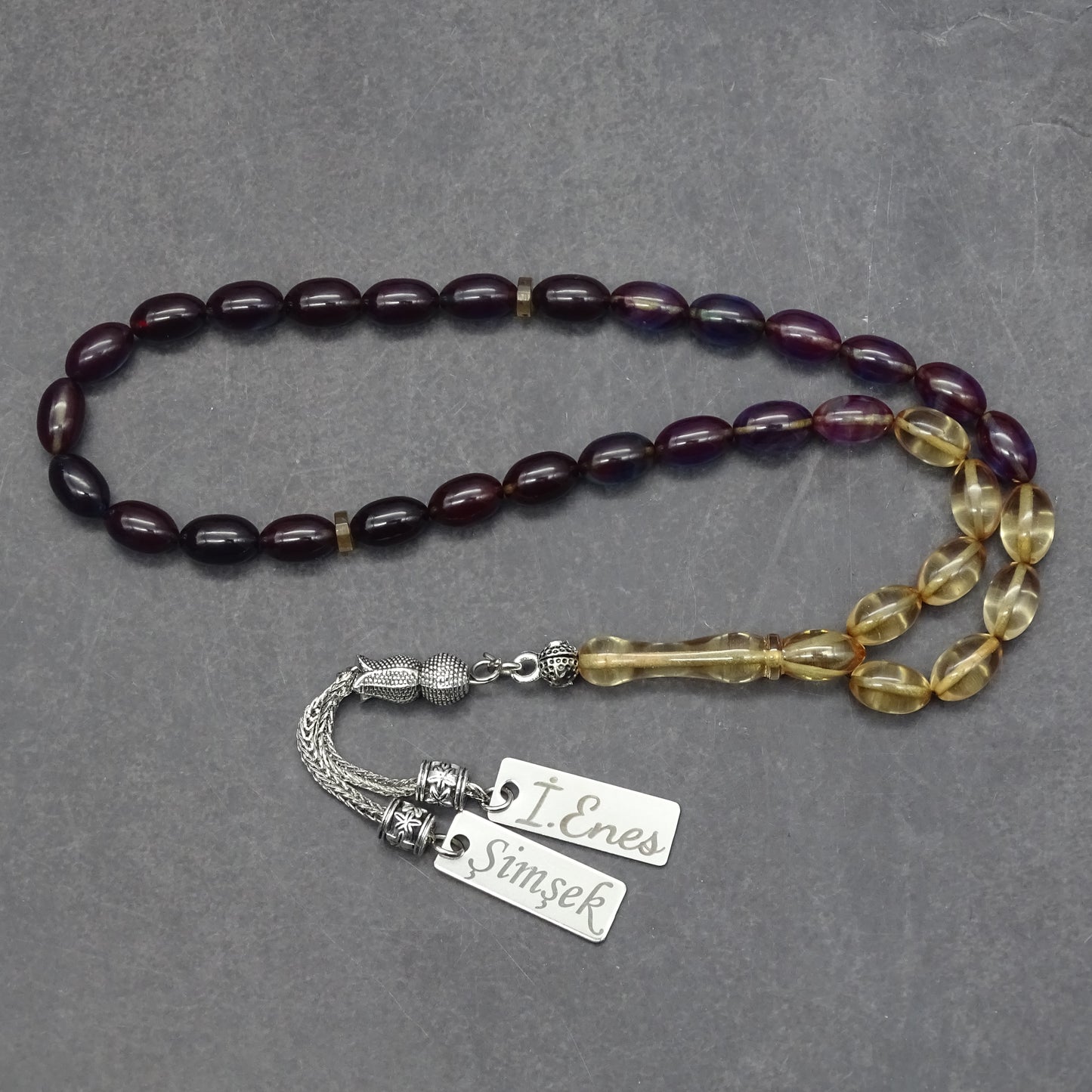 Kehribar Tesbih / Sikma Gebetskette Namen Gravur mit Box