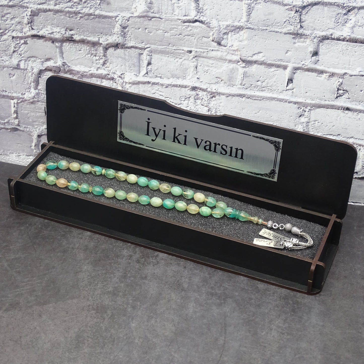 Kehribar Tesbih / Sikma Tesbih Kutulu İsim Yazılı