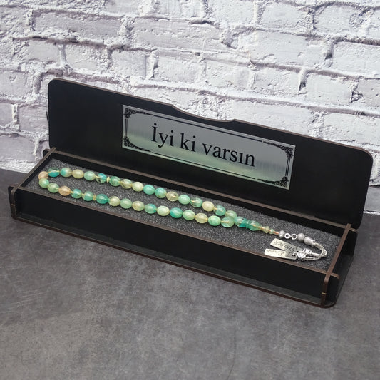 Kehribar Tesbih / Sikma Tesbih Kutulu İsim Yazılı