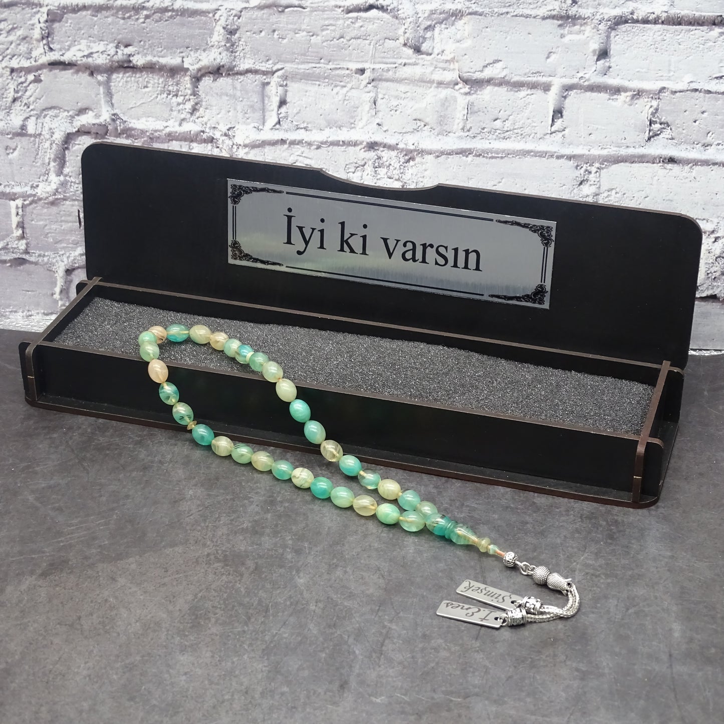 Kehribar Tesbih / Sikma Tesbih Kutulu İsim Yazılı