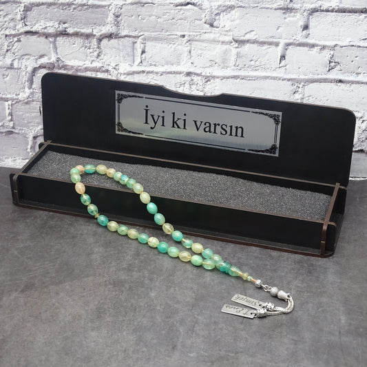 Kehribar Tesbih / Sikma Tesbih Kutulu İsim Yazılı