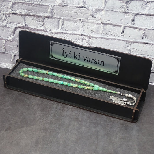 Kehribar Tesbih / Sikma Tesbih Kutulu İsim Yazılı