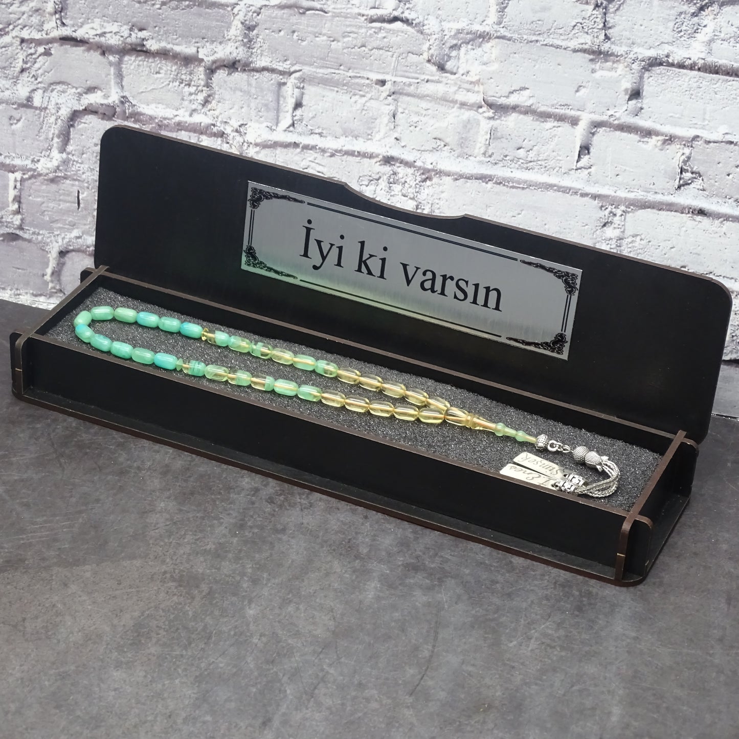 Kehribar Tesbih / Sikma Tesbih Kutulu İsim Yazılı