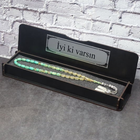 Kehribar Tesbih / Sikma Tesbih Kutulu İsim Yazılı