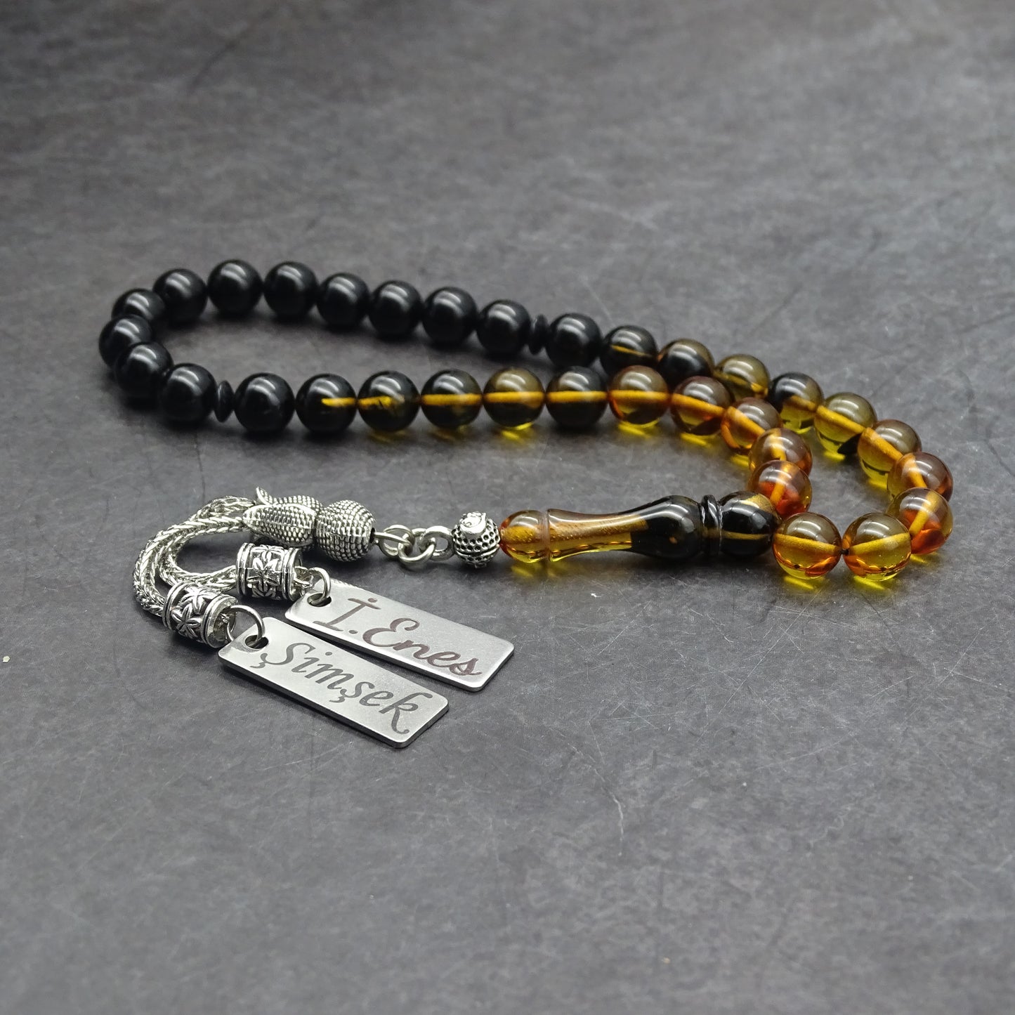 Kehribar Tesbih / Sikma Gebetskette Namen Gravur mit Box