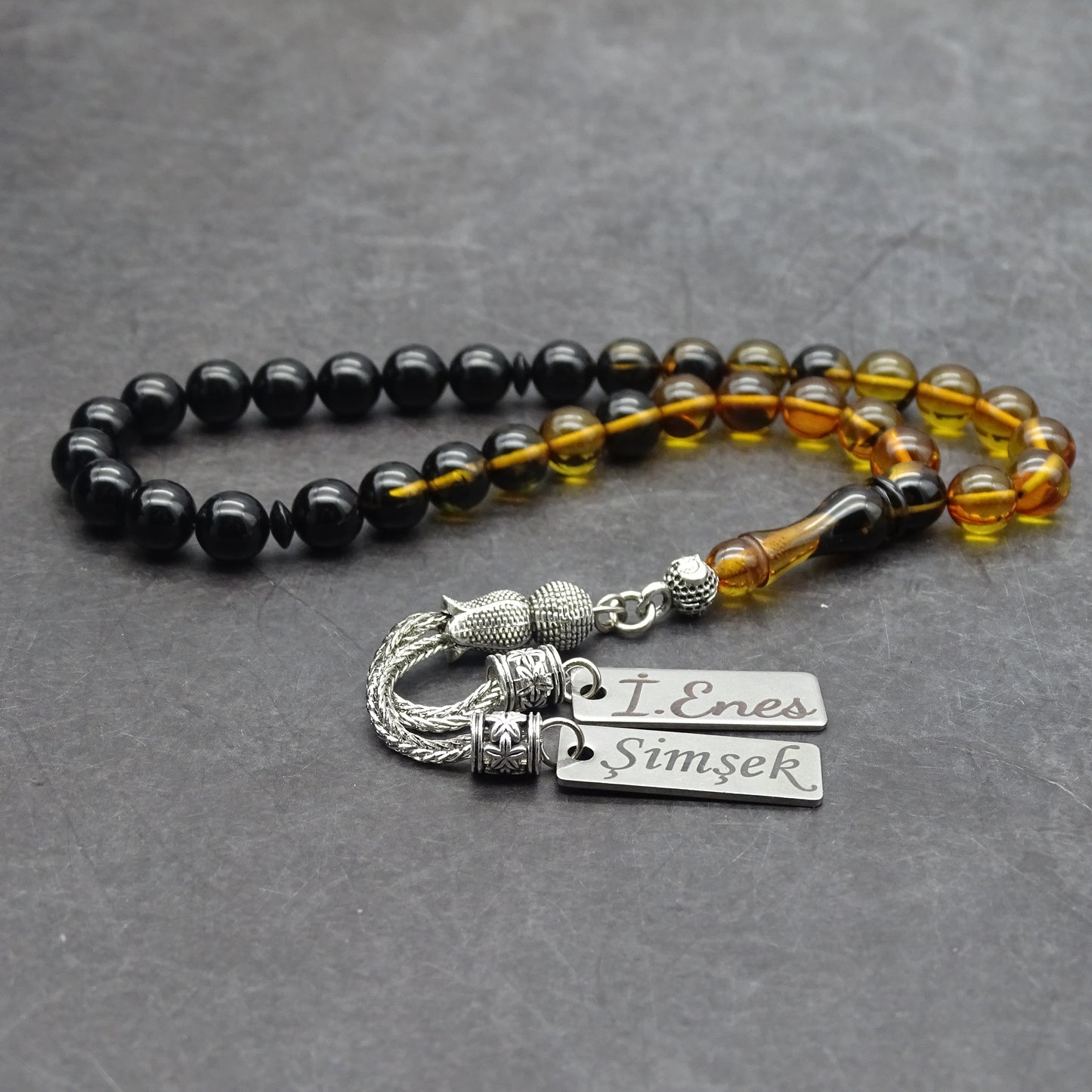 Kehribar Tesbih / Sikma Tesbih Kutulu İsim Yazılı