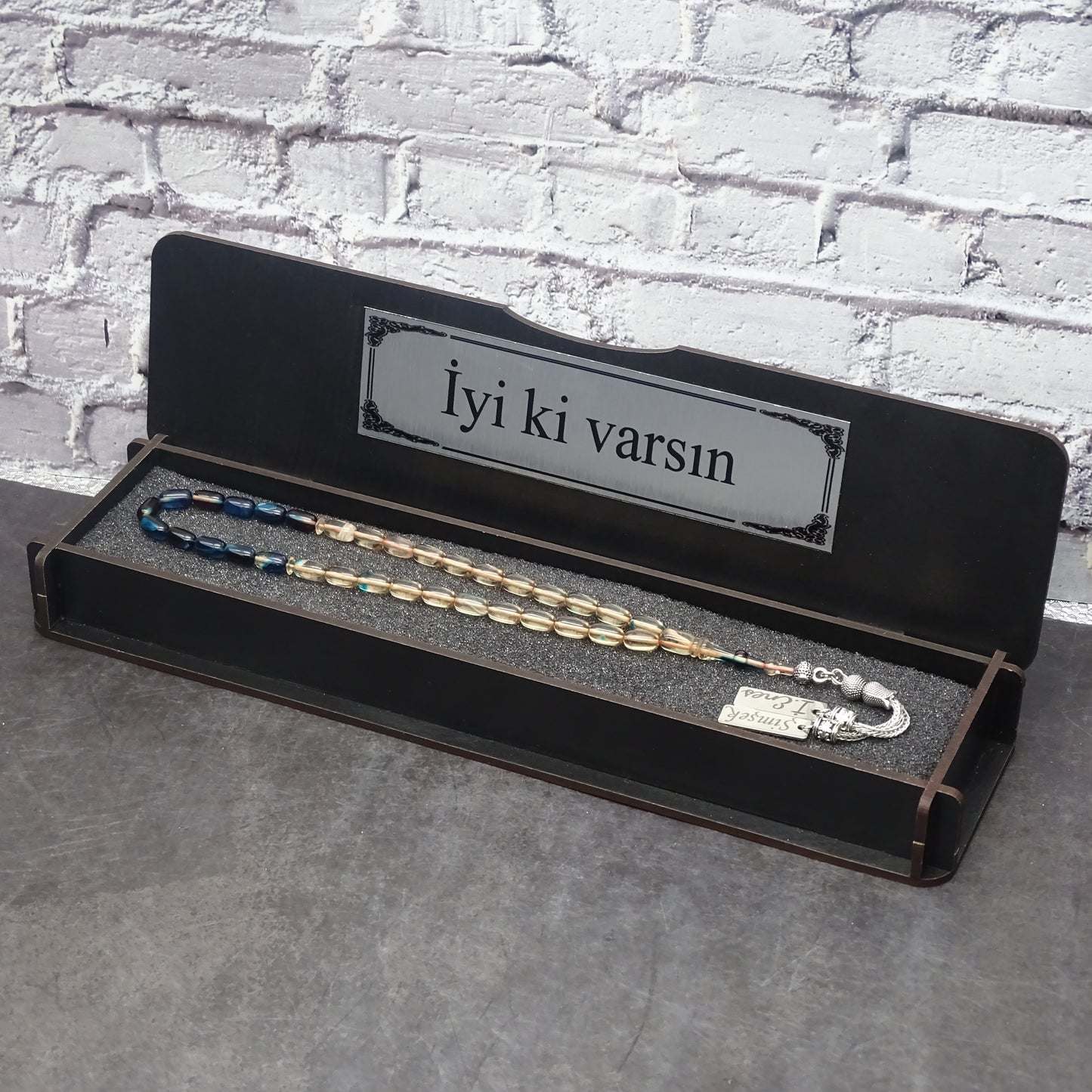 Kehribar Tesbih / Sikma Tesbih Kutulu İsim Yazılı