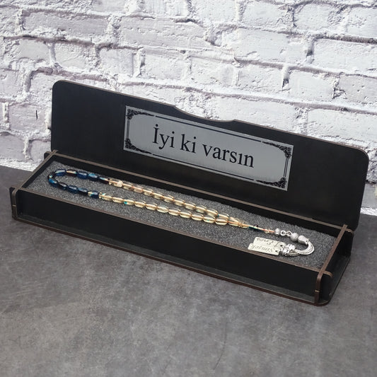 Kehribar Tesbih / Sikma Tesbih Kutulu İsim Yazılı