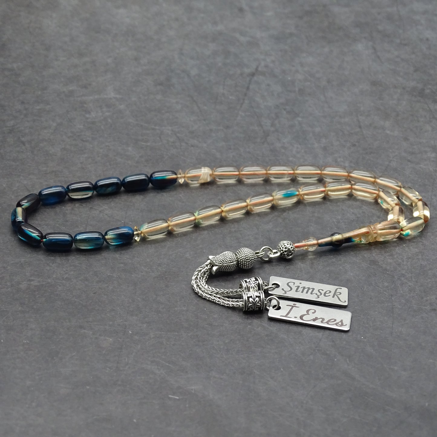 Kehribar Tesbih / Sikma Tesbih Kutulu İsim Yazılı