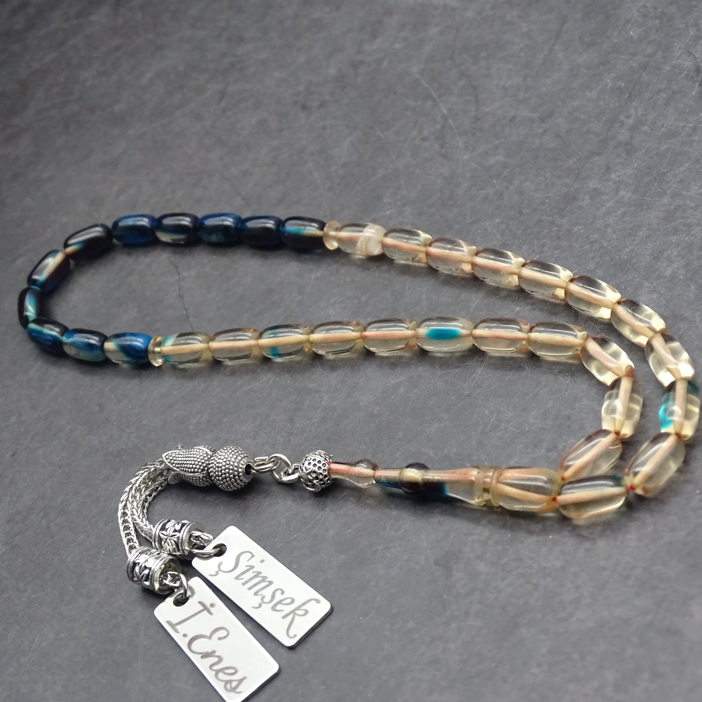 Kehribar Tesbih / Sikma Tesbih Kutulu İsim Yazılı