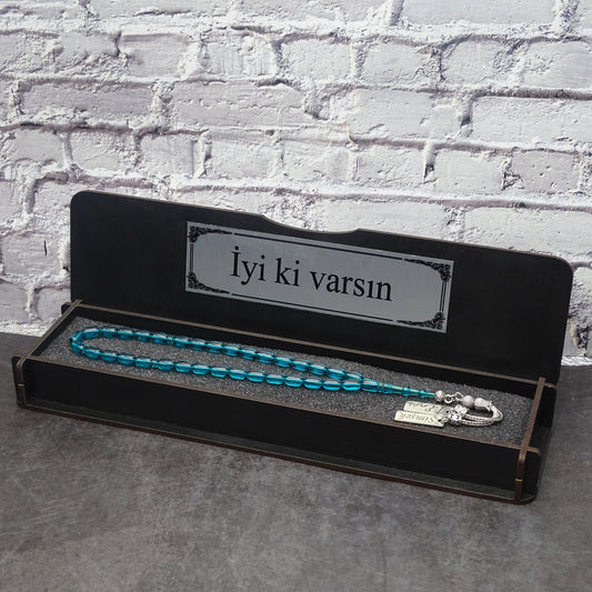 Kehribar Tesbih / Sikma Tesbih Kutulu İsim Yazılı