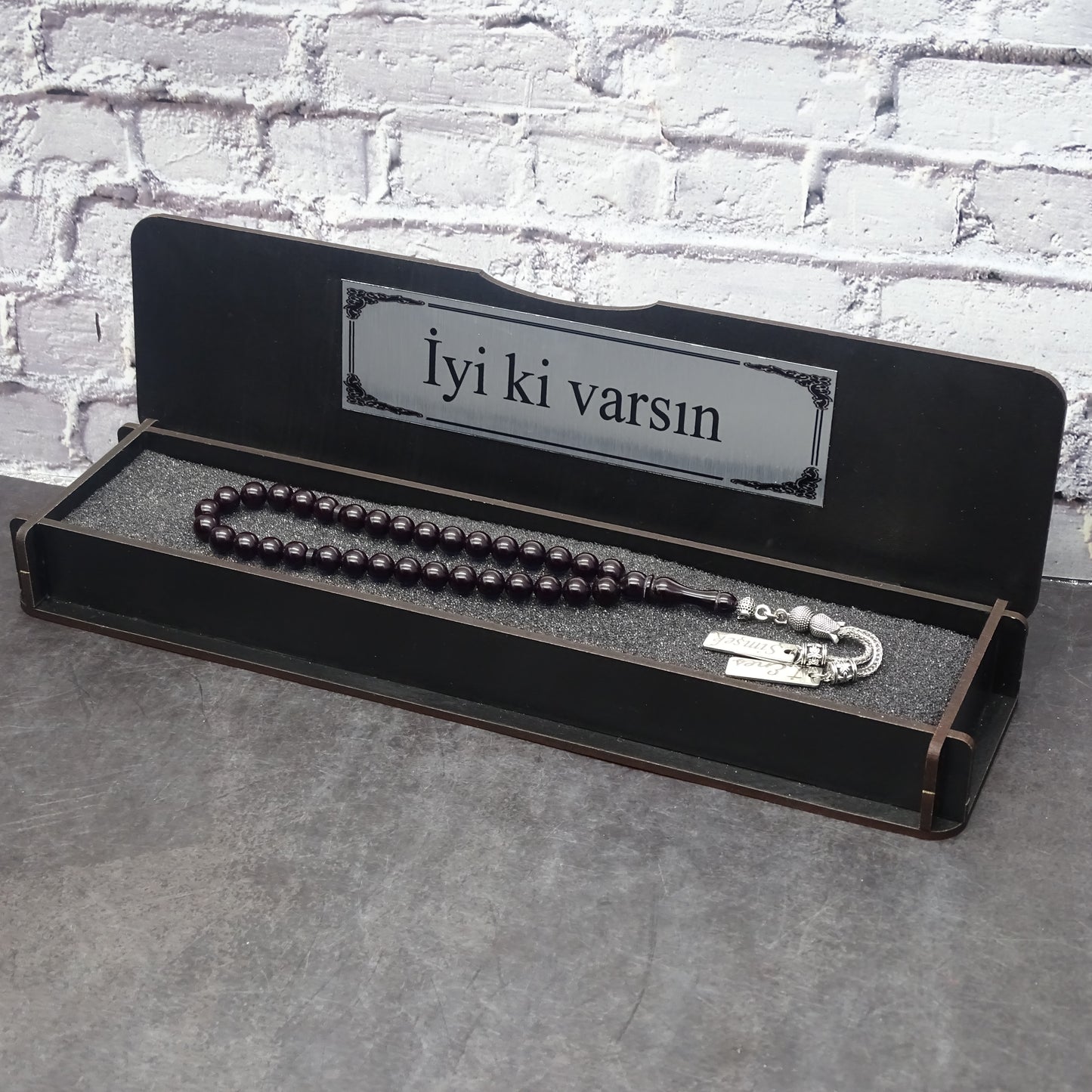 Kehribar Tesbih / Sikma Tesbih Kutulu İsim Yazılı