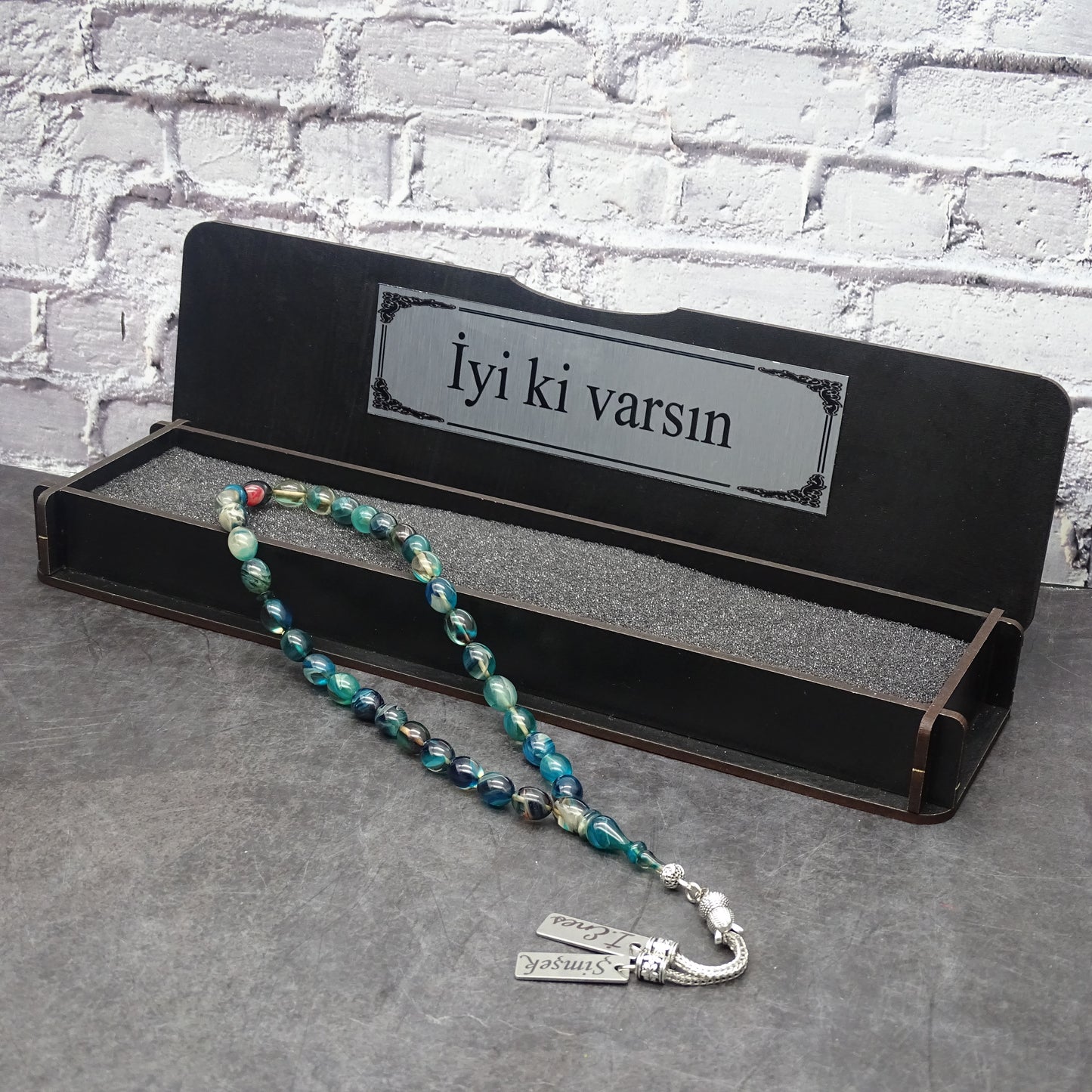 Kehribar Tesbih / Sikma Tesbih Kutulu İsim Yazılı