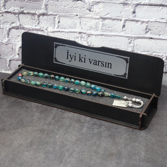 Kehribar Tesbih / Sikma Tesbih Kutulu İsim Yazılı