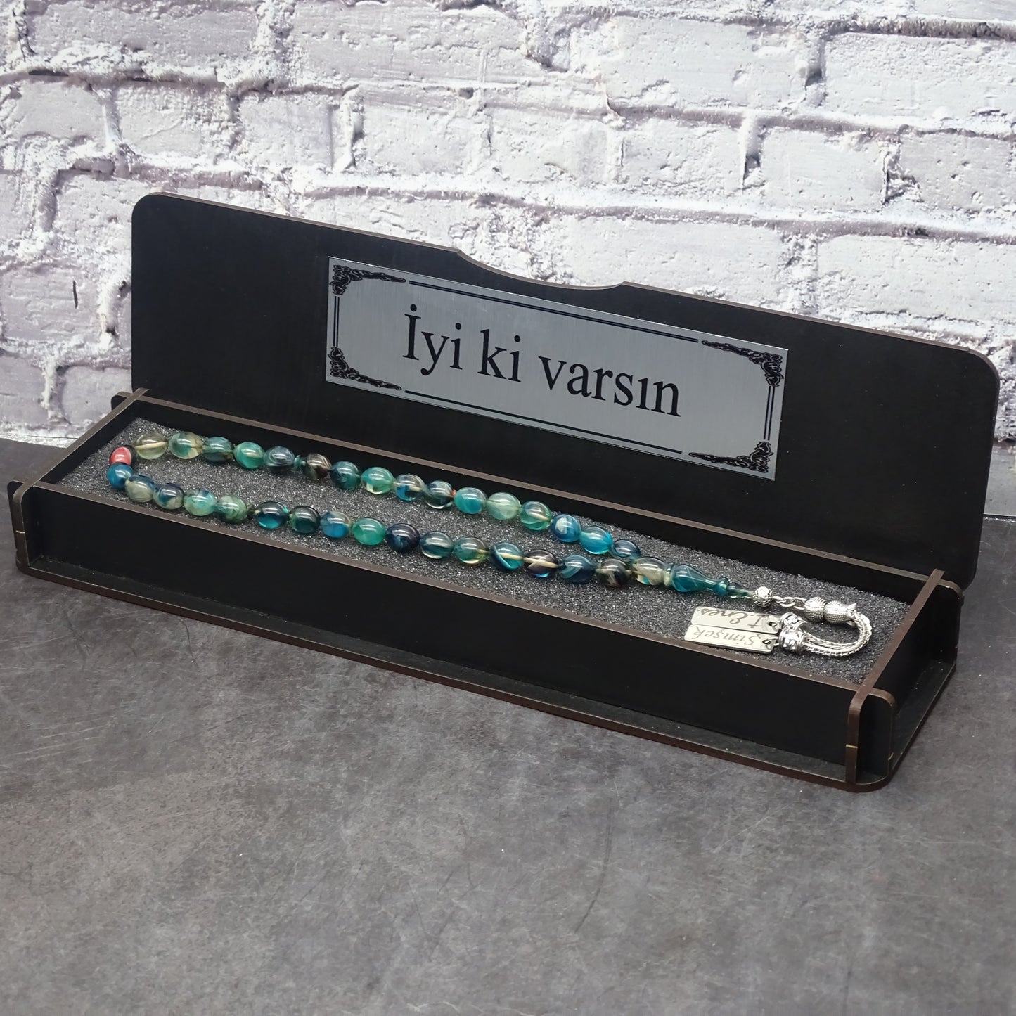 Kehribar Tesbih / Sikma Tesbih Kutulu İsim Yazılı