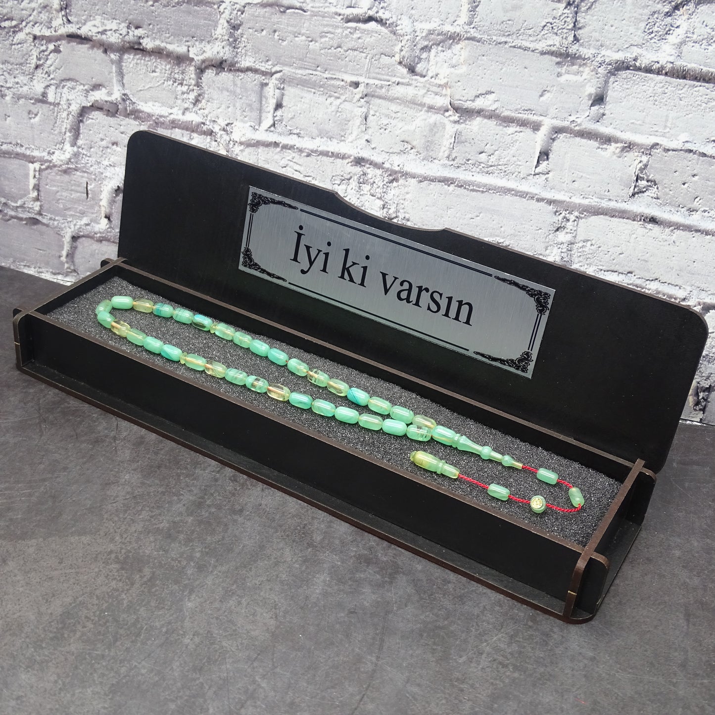Kehribar Tesbih / Sikma Tesbih Kutulu İsim Yazılı