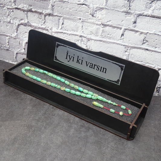 Kehribar Tesbih / Sikma Tesbih Kutulu İsim Yazılı