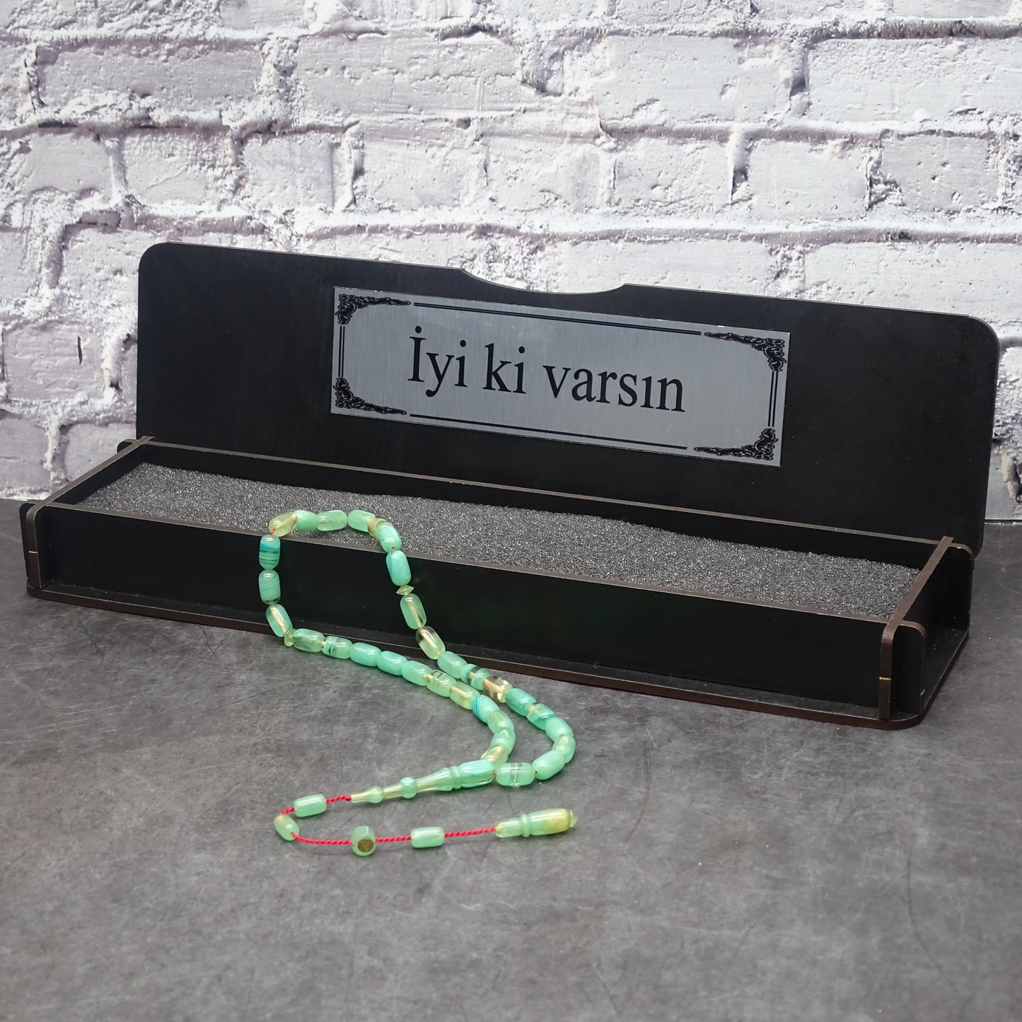 Kehribar Tesbih / Sikma Tesbih Kutulu İsim Yazılı