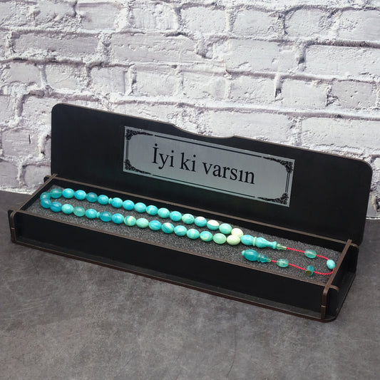 Kehribar Tesbih / Sikma Tesbih Kutulu İsim Yazılı