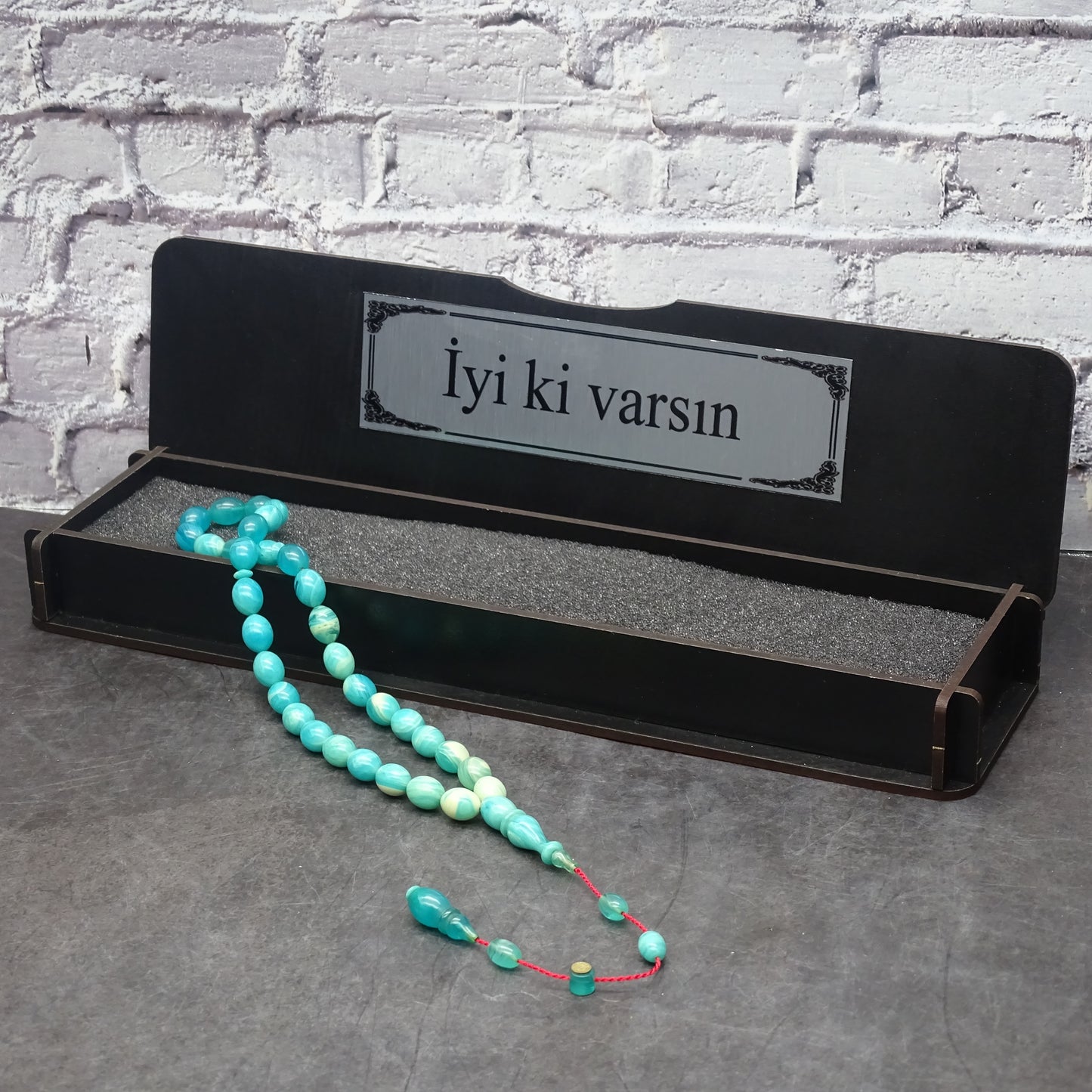 Kehribar Tesbih / Sikma Gebetskette Namen Gravur mit Box