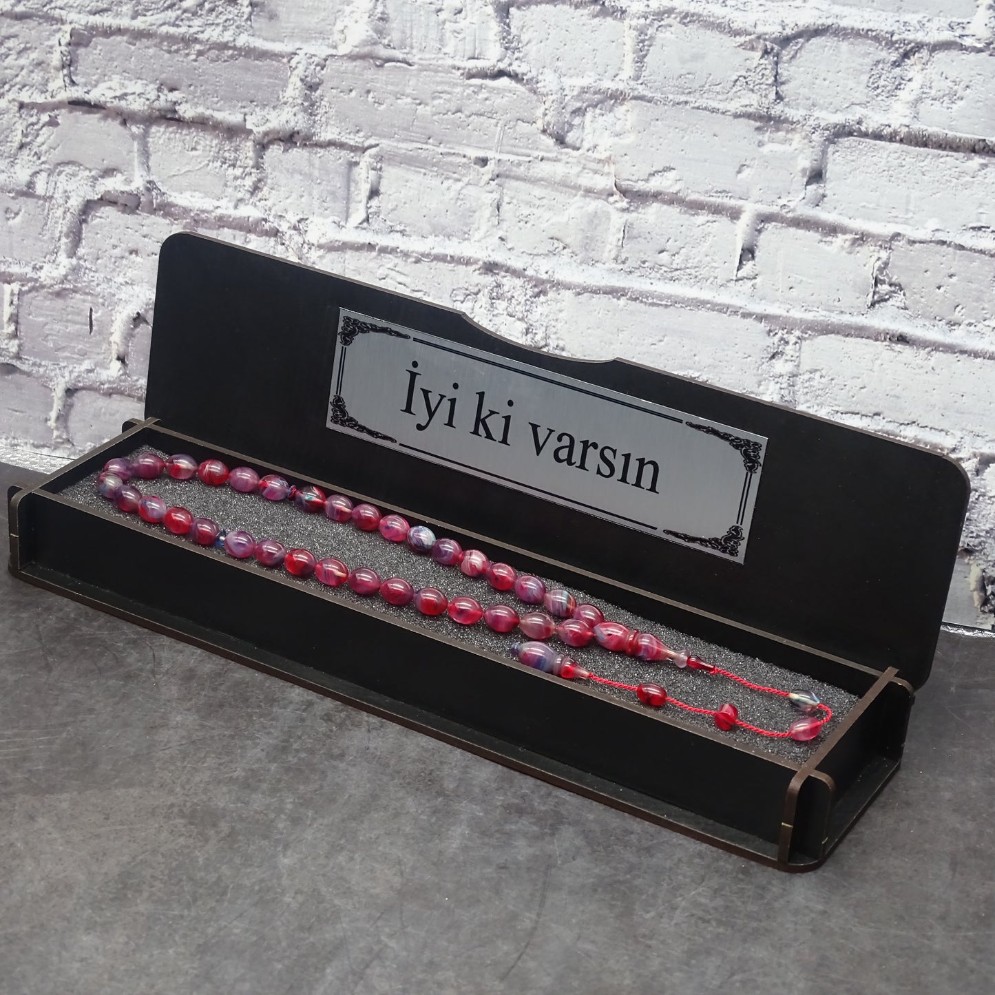 Kehribar Tesbih / Sikma Gebetskette Namen Gravur mit Box