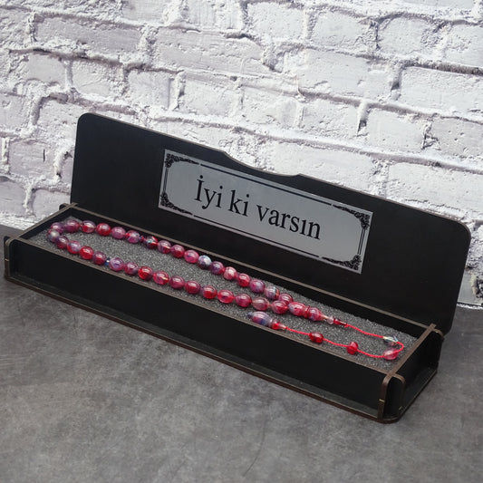 Kehribar Tesbih / Sikma Tesbih Kutulu İsim Yazılı