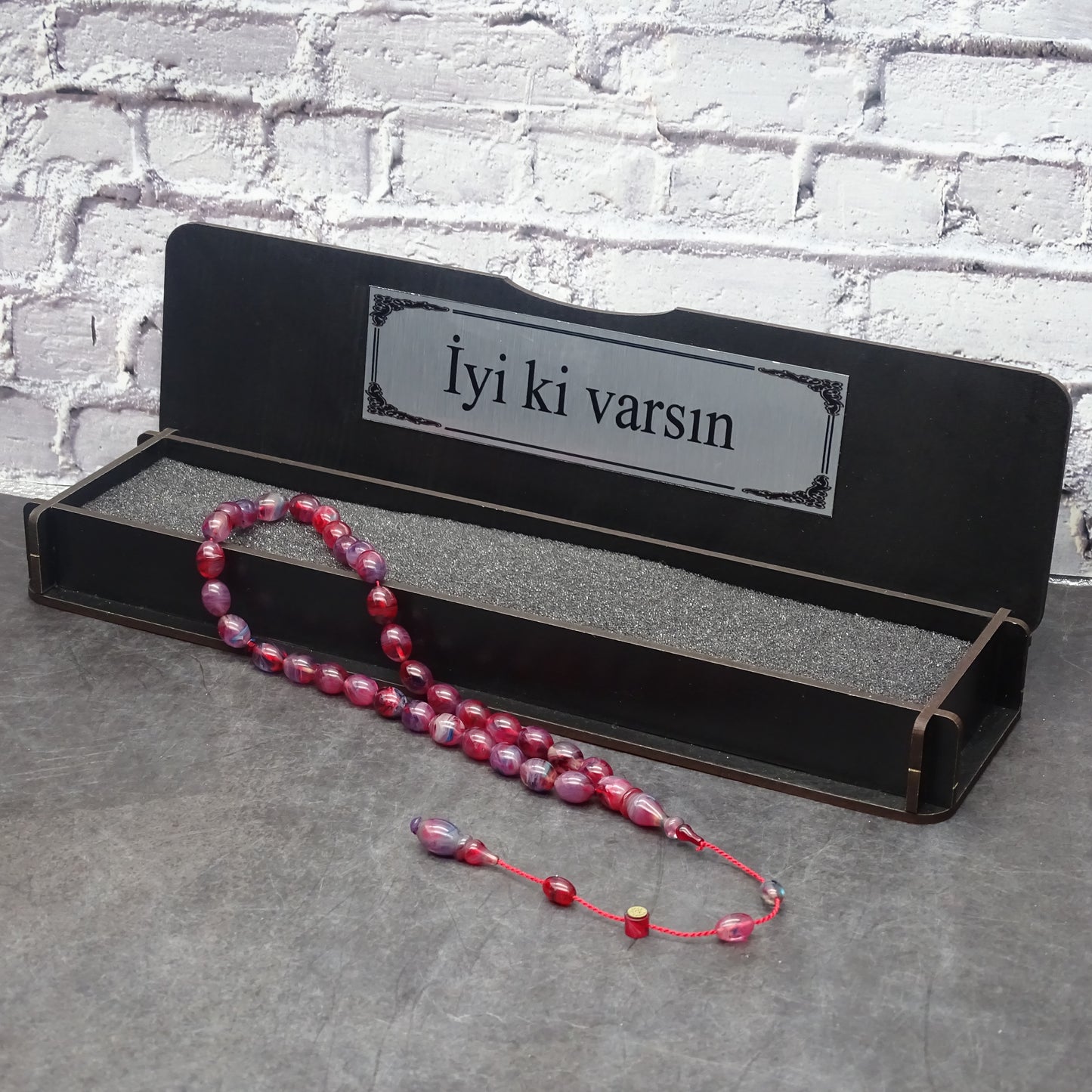 Kehribar Tesbih / Sikma Gebetskette Namen Gravur mit Box