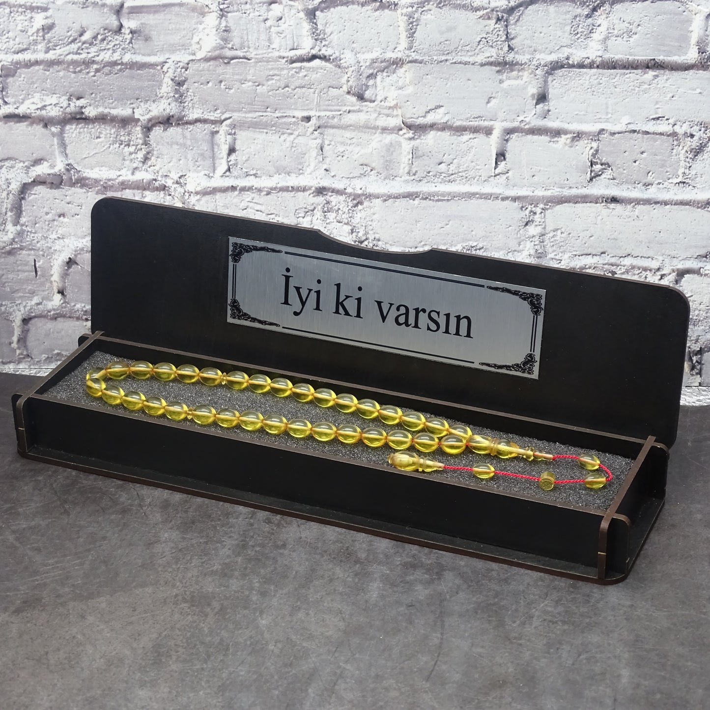 Kehribar Tesbih / Sikma Tesbih Kutulu İsim Yazılı