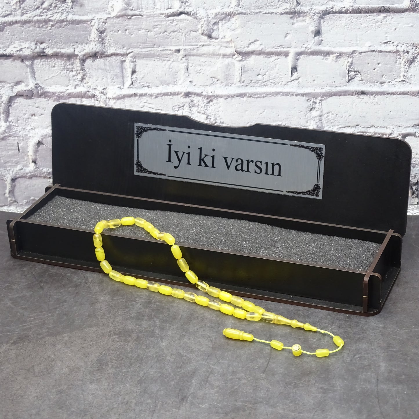 Kehribar Tesbih / Sikma Tesbih Kutulu İsim Yazılı
