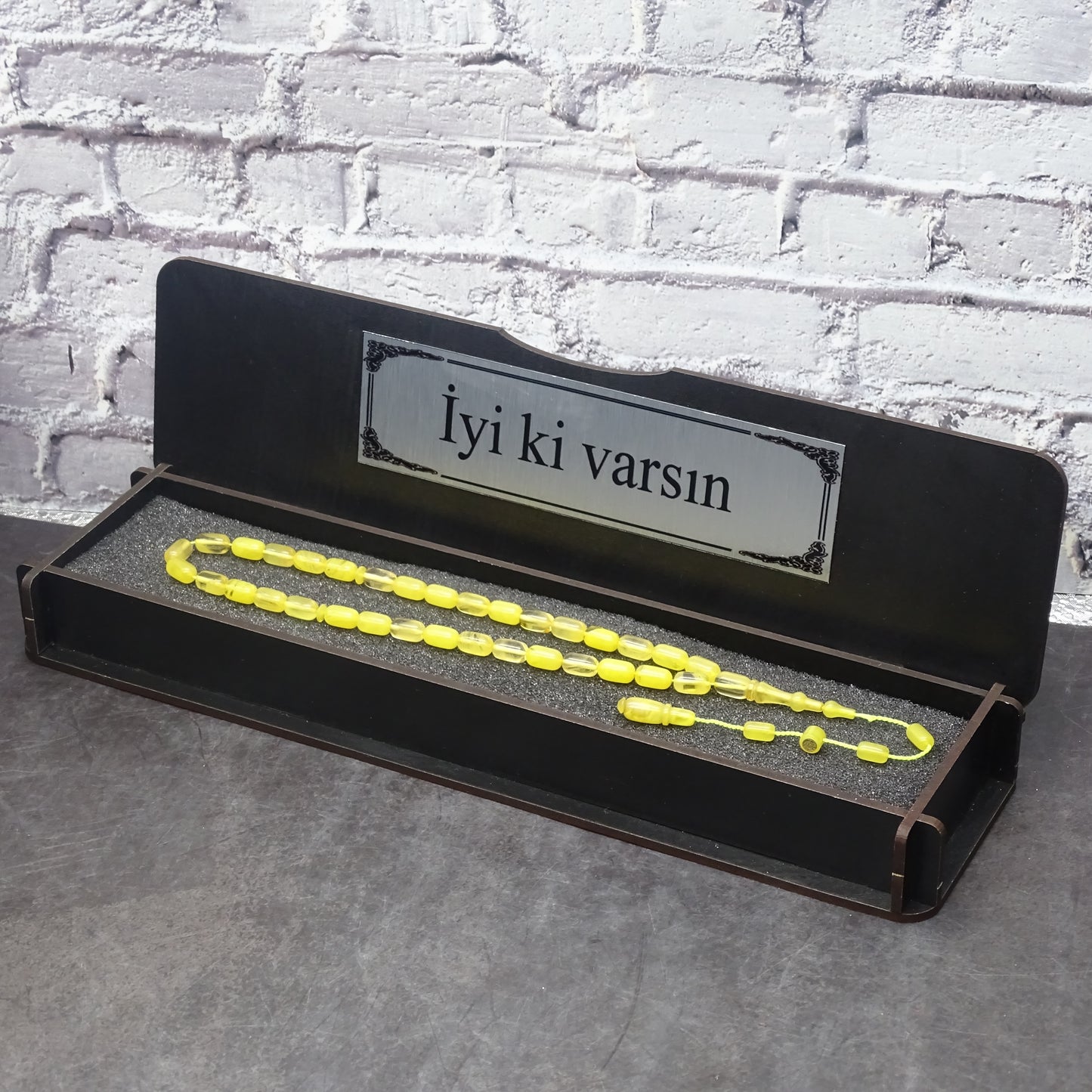 Kehribar Tesbih / Sikma Tesbih Kutulu İsim Yazılı