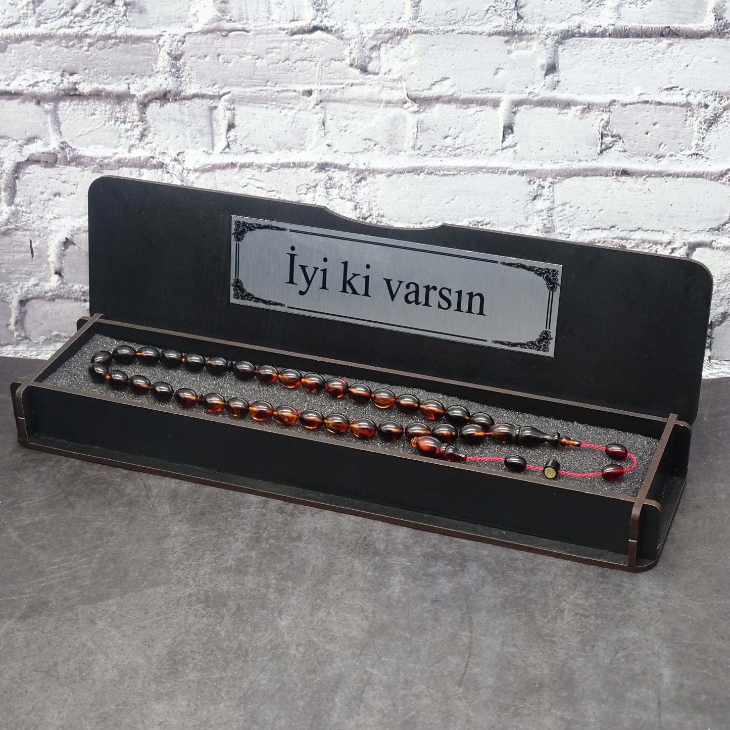 Kehribar Tesbih / Sikma Tesbih Kutulu İsim Yazılı