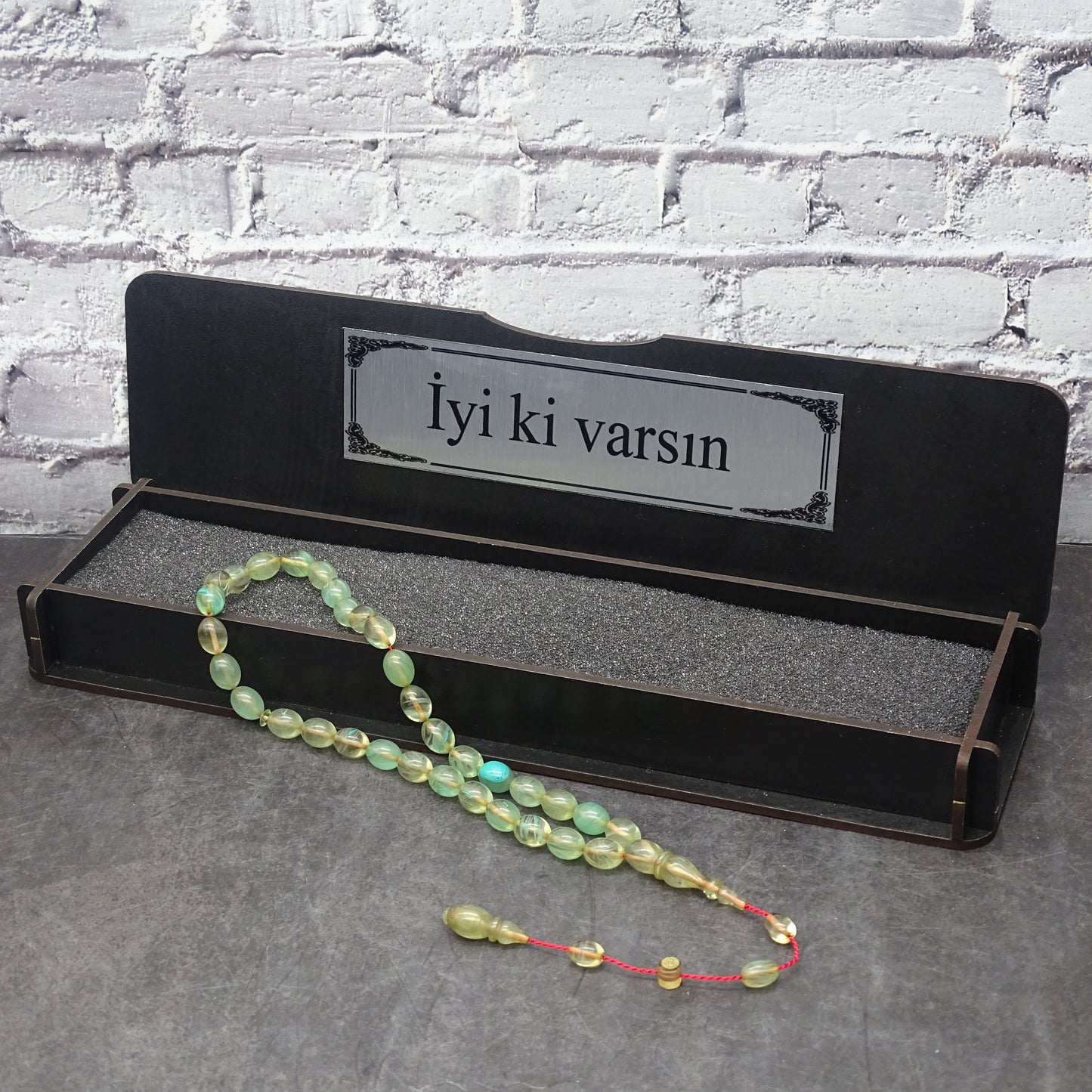 Kehribar Tesbih / Sikma Gebetskette Namen Gravur mit Box