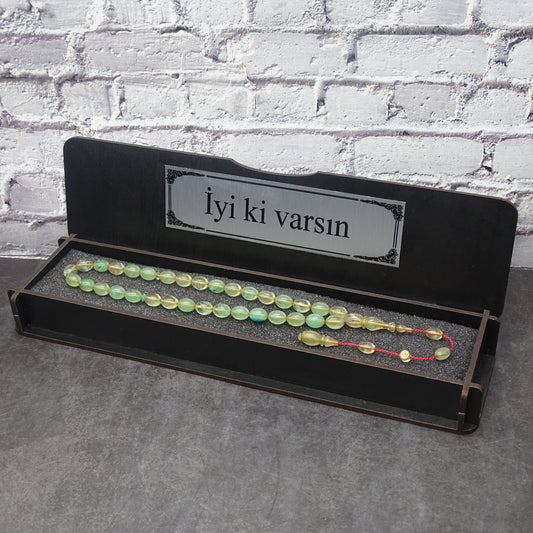 Kehribar Tesbih / Sikma Tesbih Kutulu İsim Yazılı