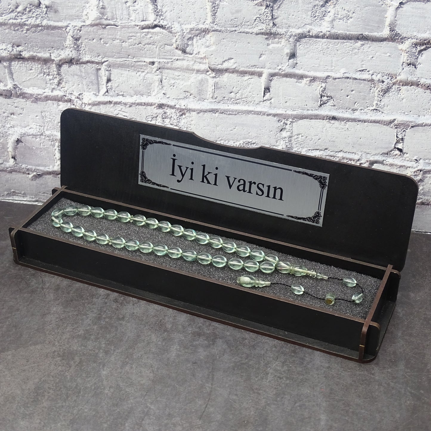 Kehribar Tesbih / Sikma Gebetskette Namen Gravur mit Box