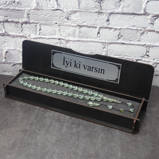 Kehribar Tesbih / Sikma Tesbih Kutulu İsim Yazılı