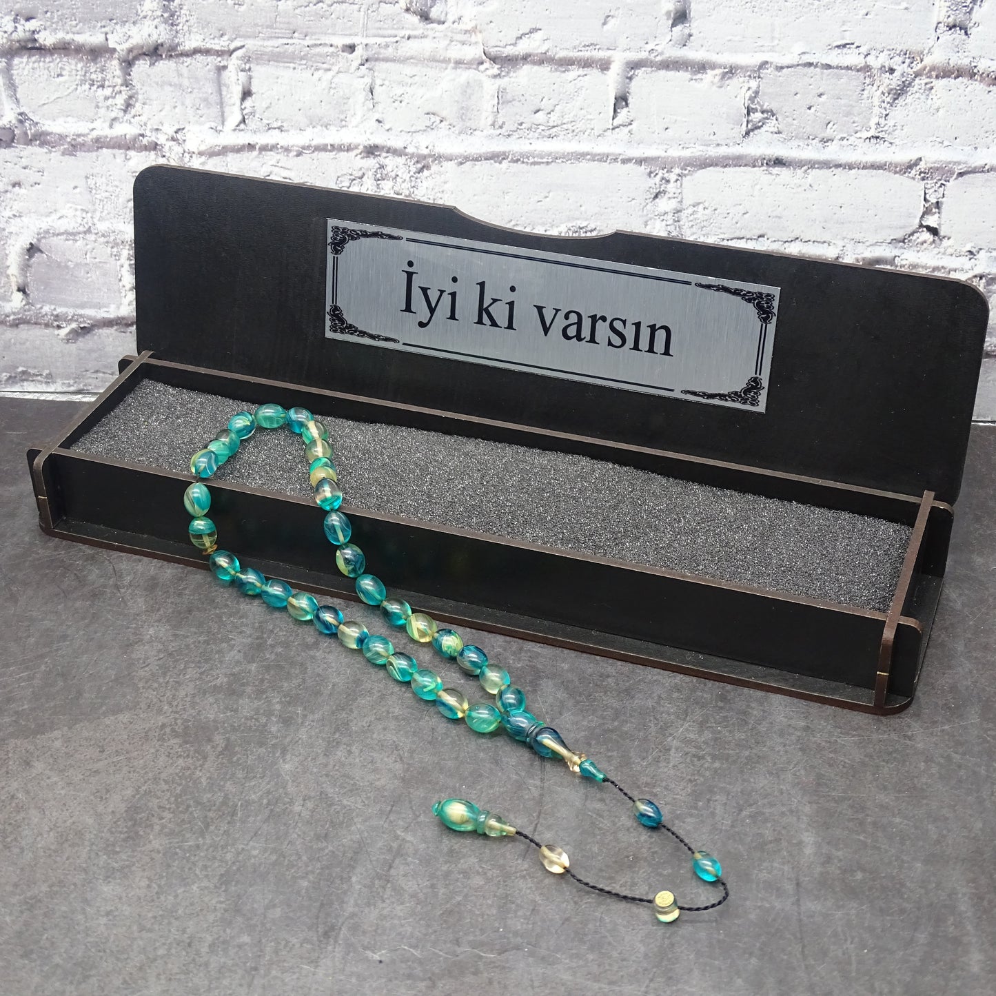 Kehribar Tesbih / Sikma Tesbih Kutulu İsim Yazılı