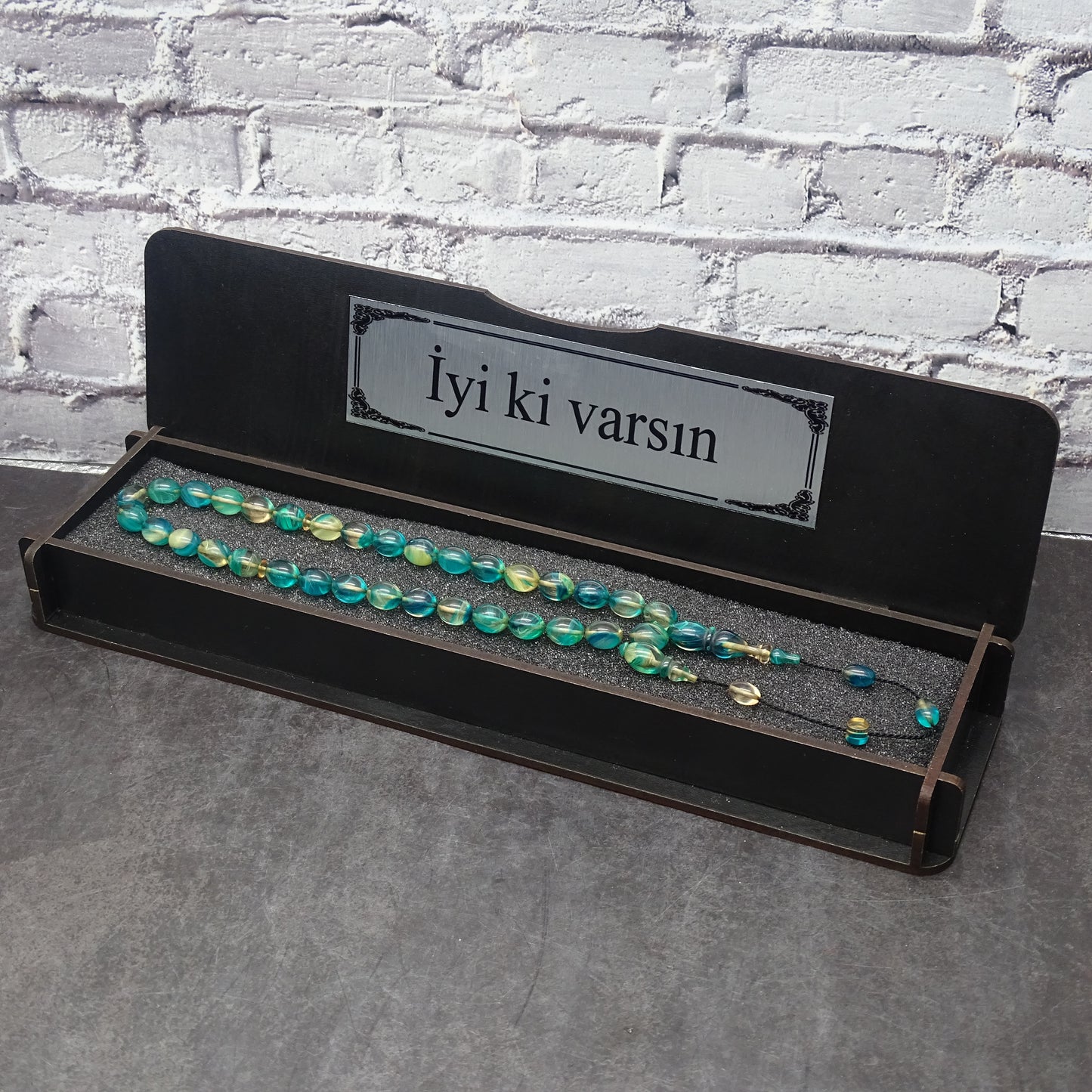 Kehribar Tesbih / Sikma Tesbih Kutulu İsim Yazılı