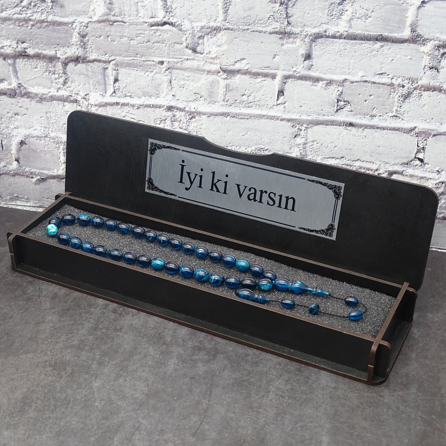 Kehribar Tesbih / Sikma Tesbih Kutulu İsim Yazılı