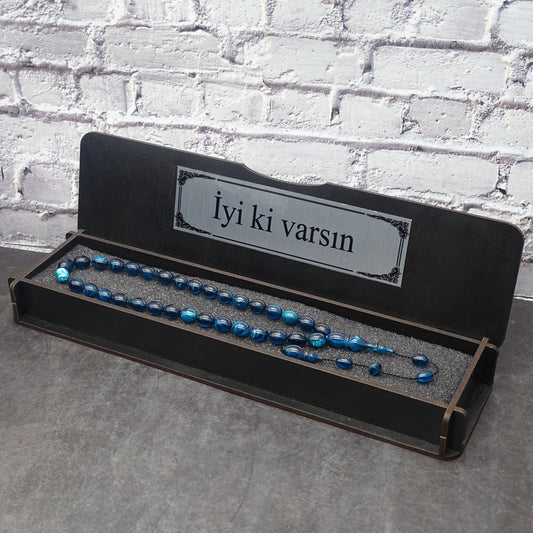 Kehribar Tesbih / Sikma Tesbih Kutulu İsim Yazılı