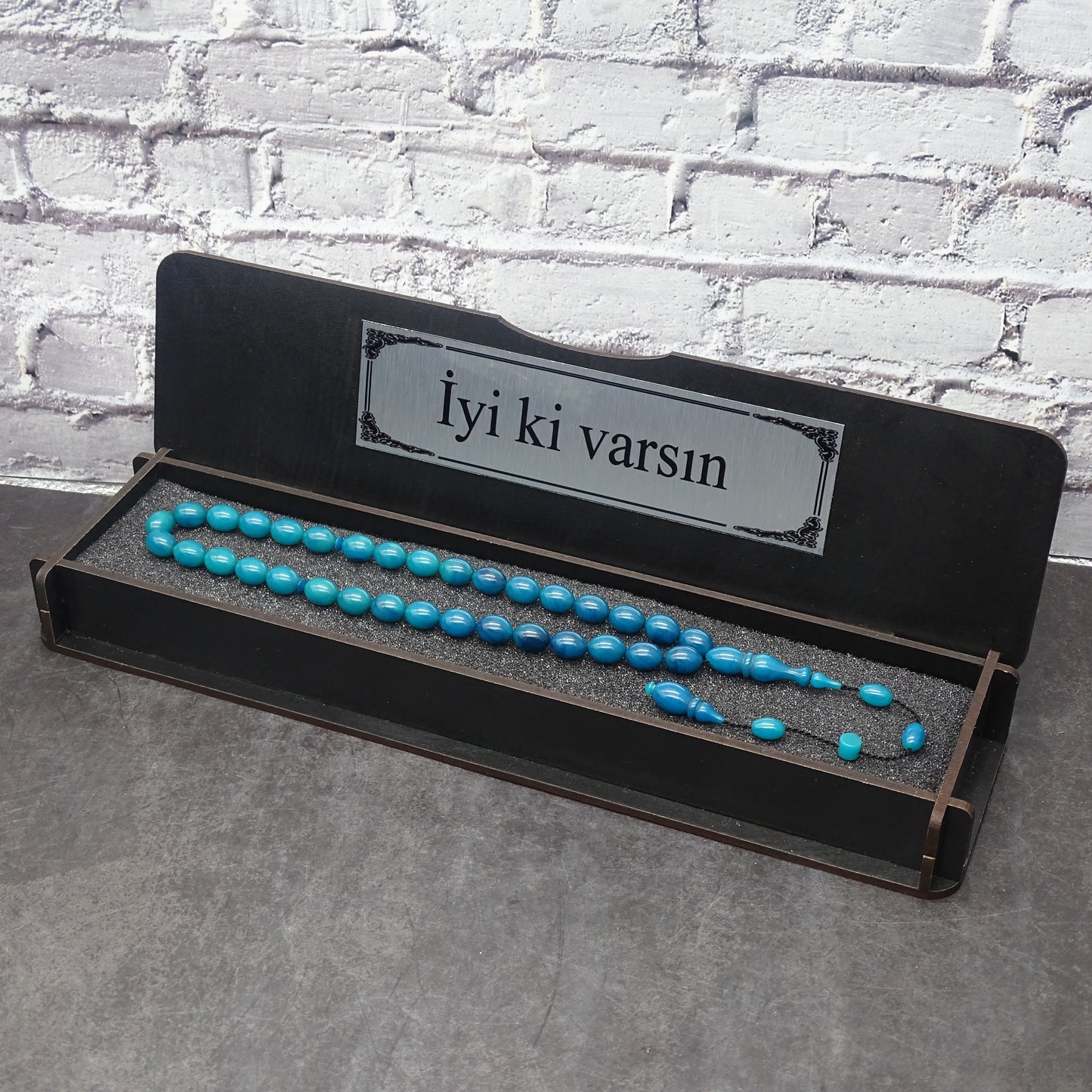 Kehribar Tesbih / Sikma Gebetskette Namen Gravur mit Box