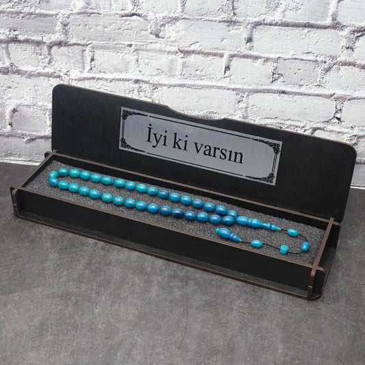 Kehribar Tesbih / Sikma Tesbih Kutulu İsim Yazılı