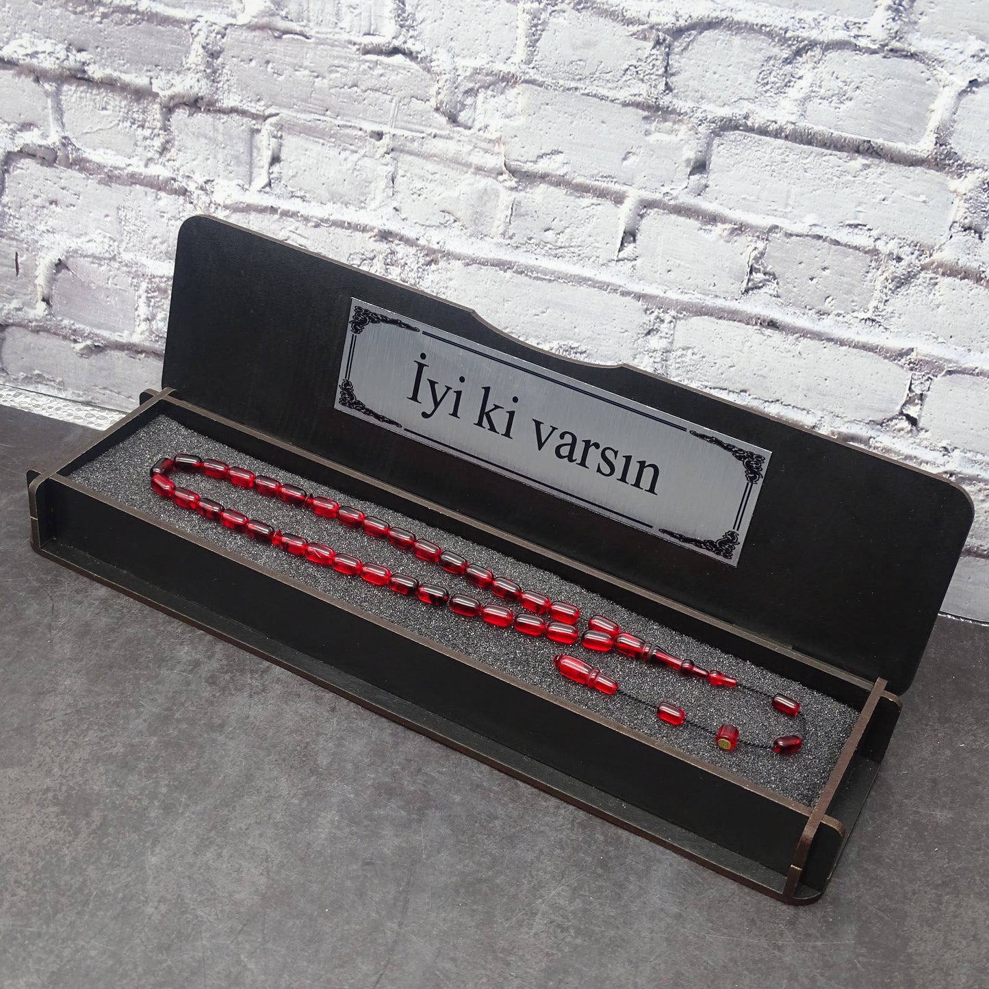 Kehribar Tesbih / Sikma Gebetskette Namen Gravur mit Box