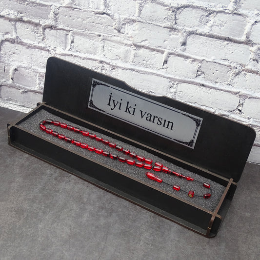 Kehribar Tesbih / Sikma Tesbih Kutulu İsim Yazılı