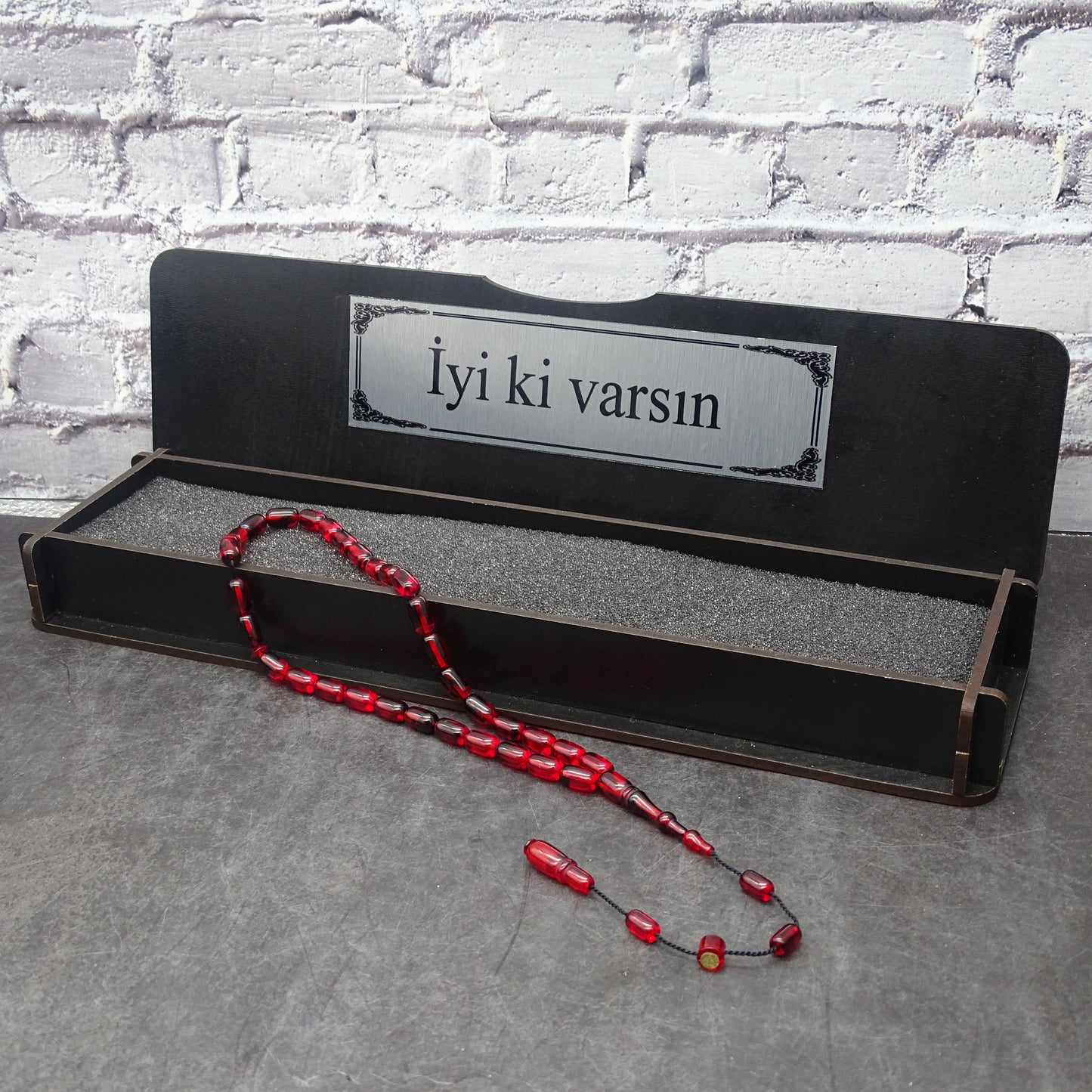 Kehribar Tesbih / Sikma Gebetskette Namen Gravur mit Box