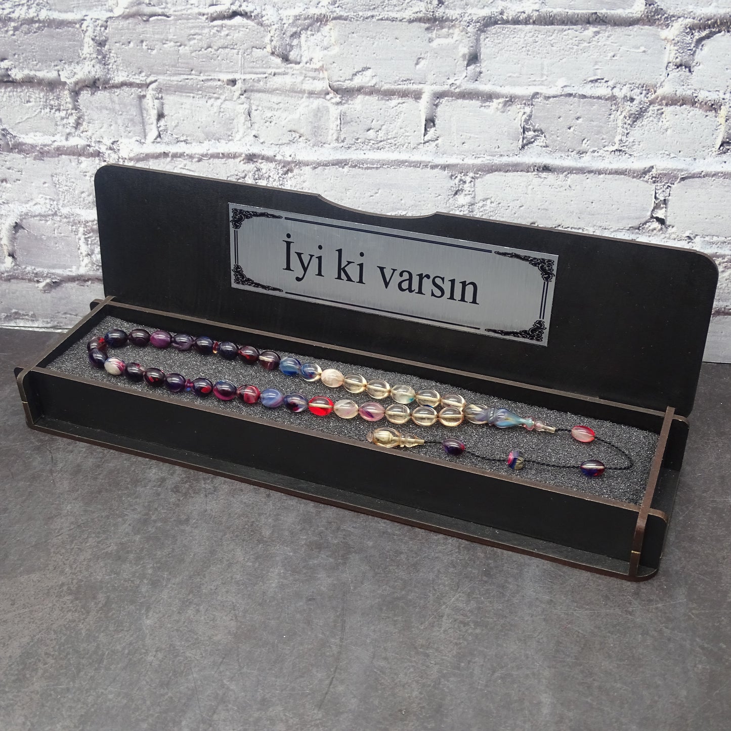 Kehribar Tesbih / Sikma Tesbih Kutulu İsim Yazılı