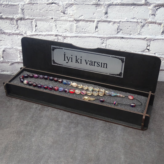 Kehribar Tesbih / Sikma Tesbih Kutulu İsim Yazılı