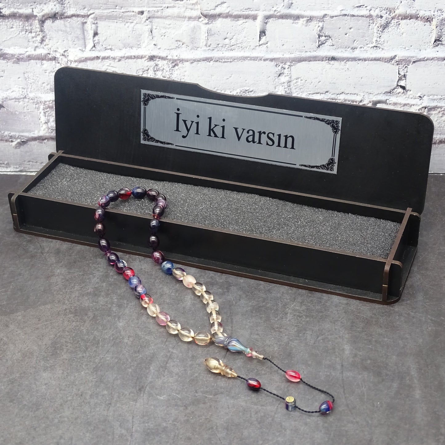 Kehribar Tesbih / Sikma Tesbih Kutulu İsim Yazılı