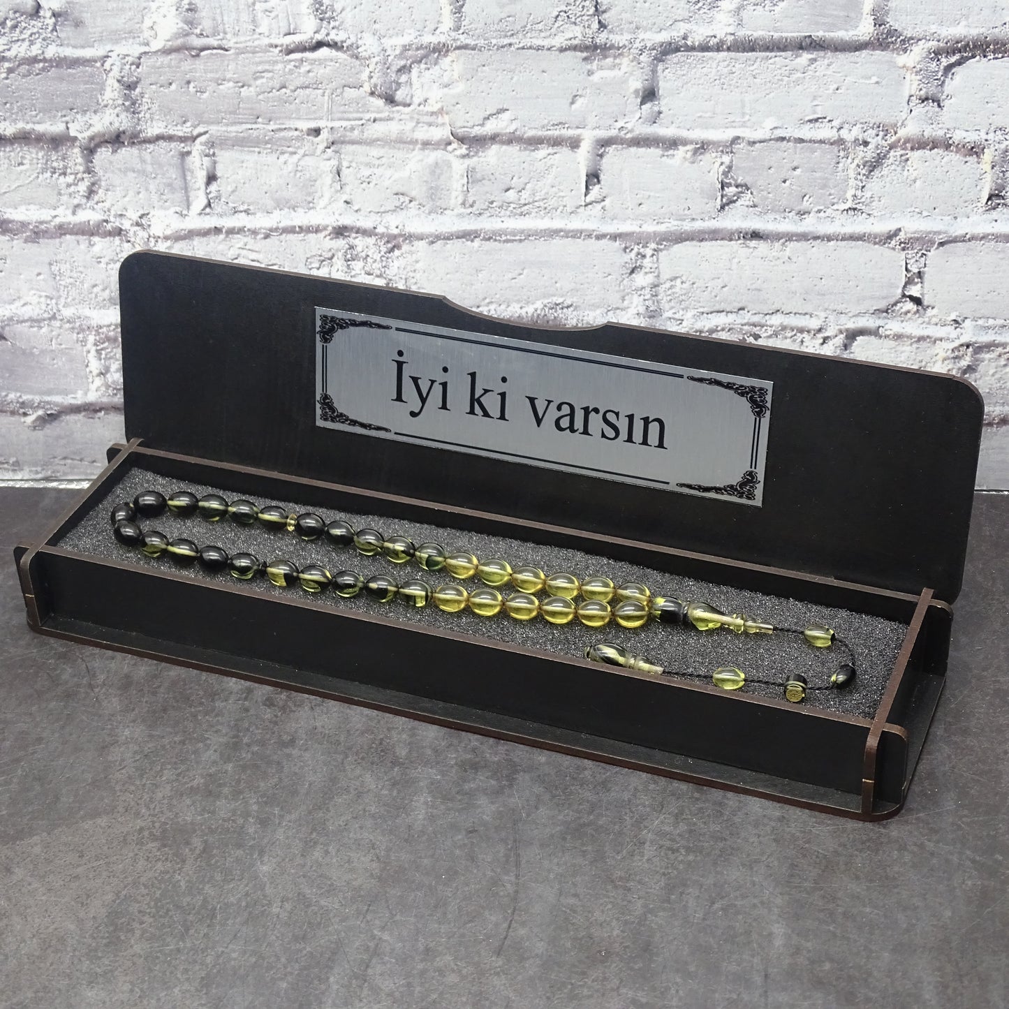 Kehribar Tesbih / Sikma Tesbih Kutulu İsim Yazılı