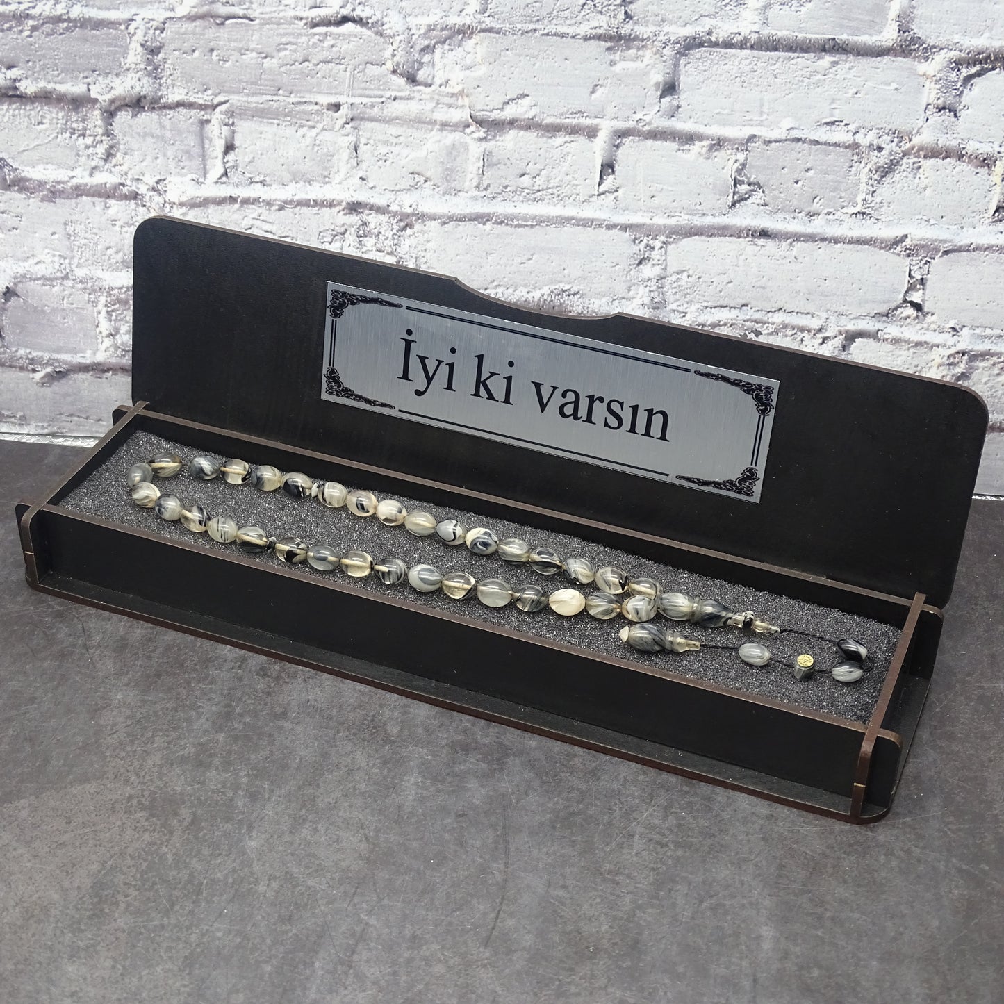 Kehribar Tesbih / Sikma Tesbih Kutulu İsim Yazılı