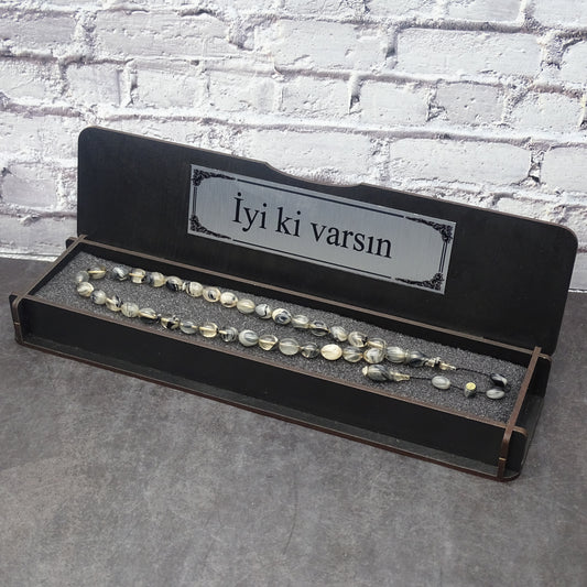 Kehribar Tesbih / Sikma Tesbih Kutulu İsim Yazılı